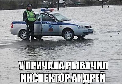 Инспектор ГИБДД на затопленной дороге