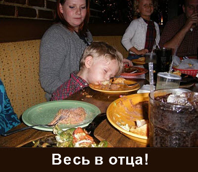 Мальчик уснул за столом, положив голову в тарелку!