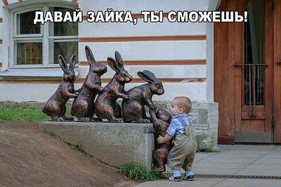 Ребенок помогает зайцу!